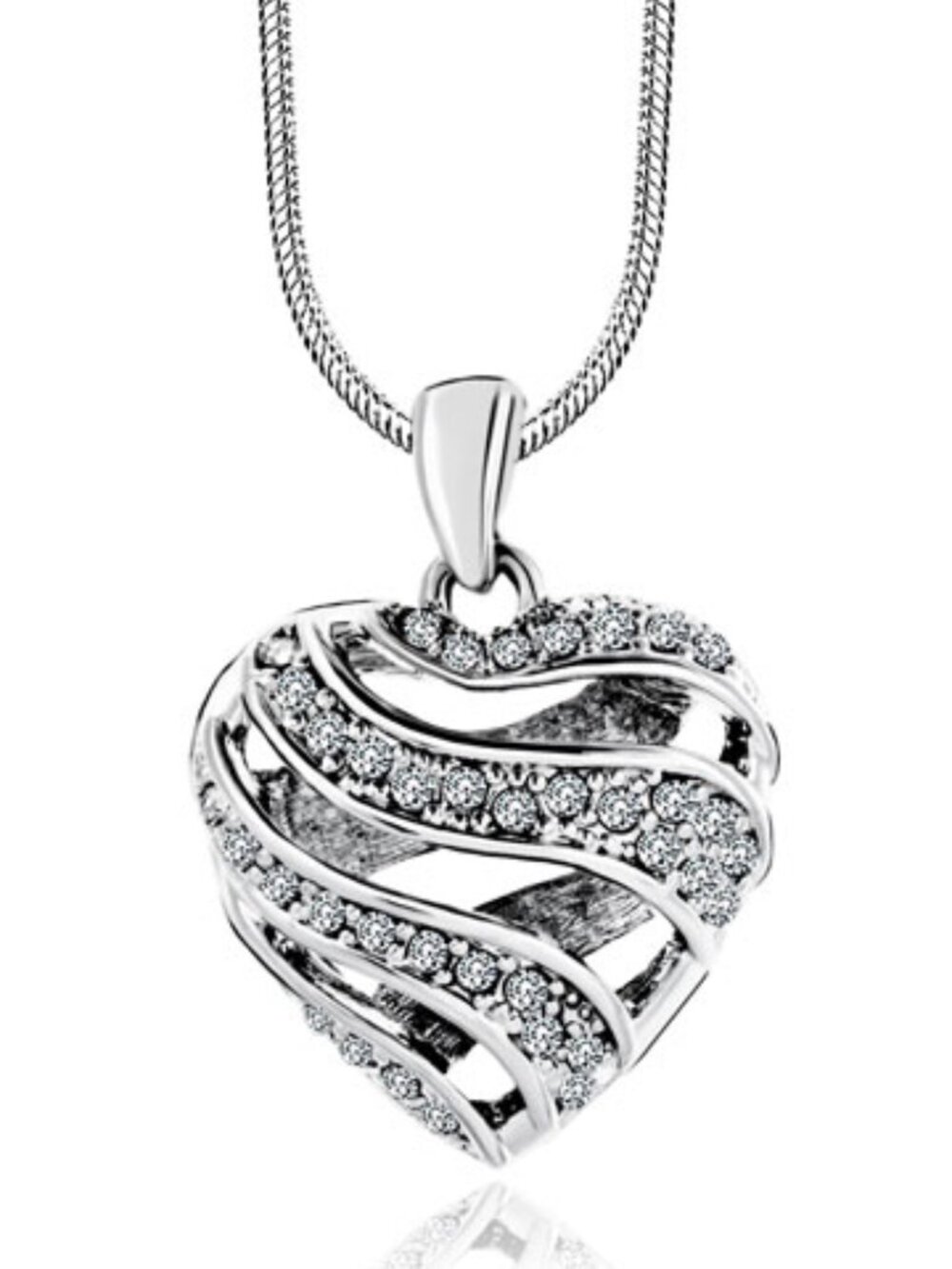 NEW Pugster Silver Tone Rhinestone Heart Pendant 16 1/2" Necklace